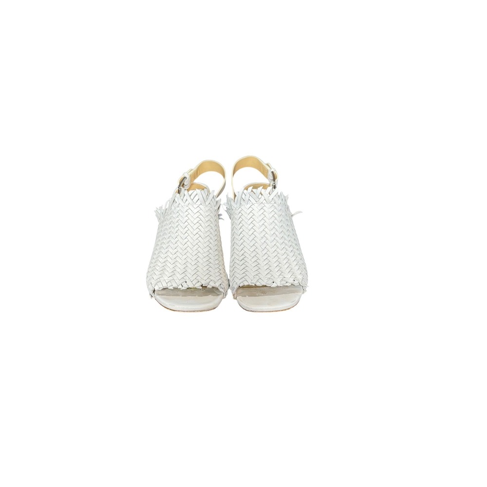 MICHAEL Michael Kors White Woven Leather Slingback Block Heel Sandals 7.5